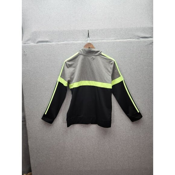 Adidas Youth L/G (14/16) Track Jacket Gray/Black/Neon Yellow Polyester - Picture 3 of 3